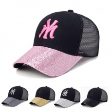 New Mujer Ponytail Baseball Cap Sequins Shiny Messy Bun Snapback Hat Sun Caps XB  eb-26172671